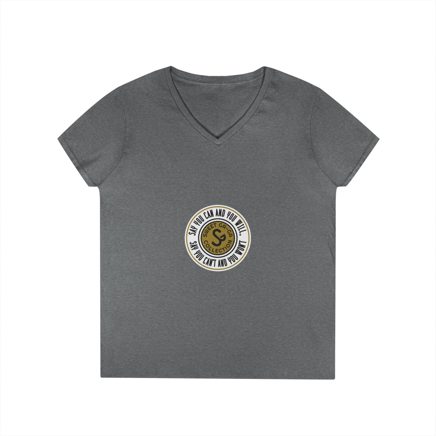 Ladies' V-Neck T-Shirt — Retro Gold Seal 'S' Emblem