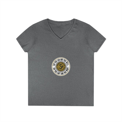 Ladies' V-Neck T-Shirt — Retro Gold Seal 'S' Emblem