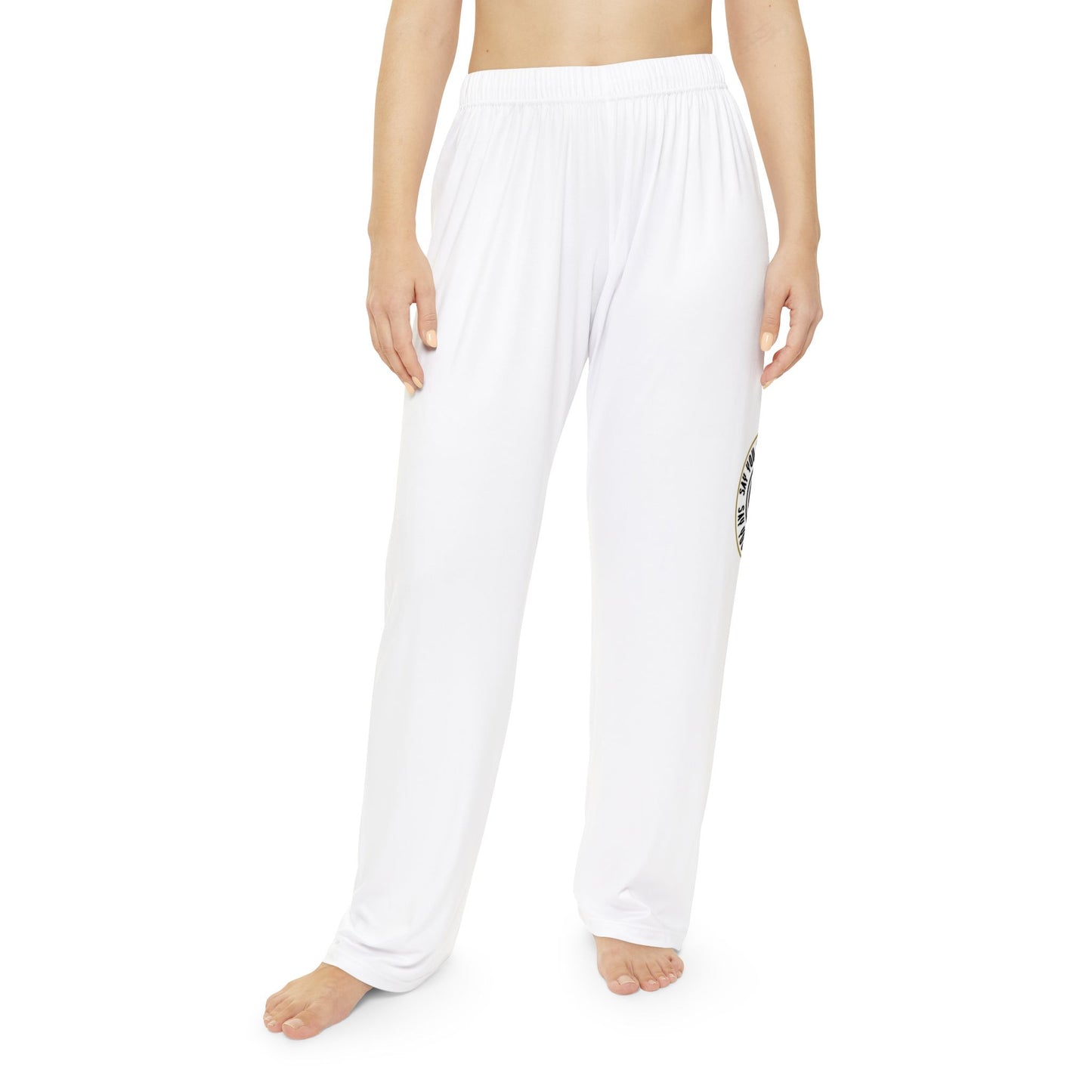 Women's Pajama Pants — White Cozy Lounge Pants with Gold Compass Emblem