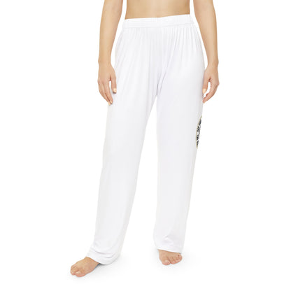 Women's Pajama Pants — White Cozy Lounge Pants with Gold Compass Emblem