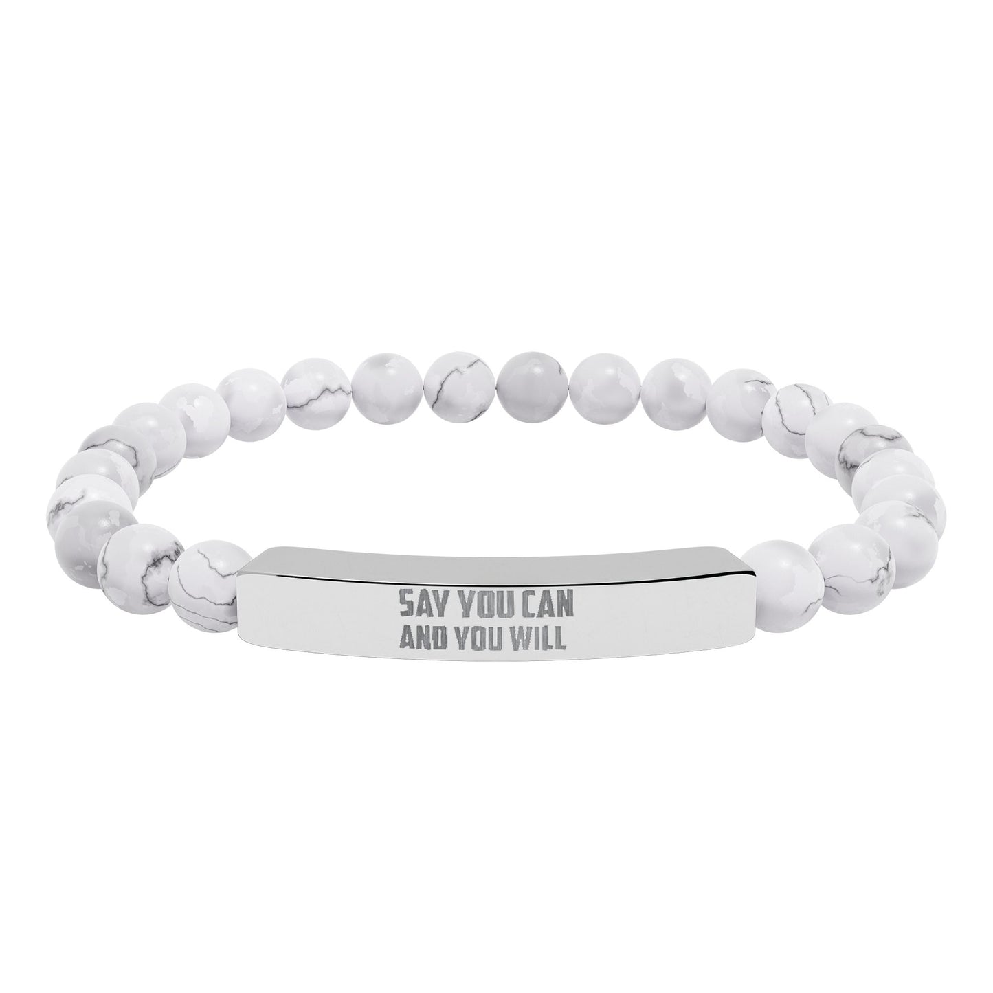 Natural Stone Stretch Bar Bracelet (Engraving)