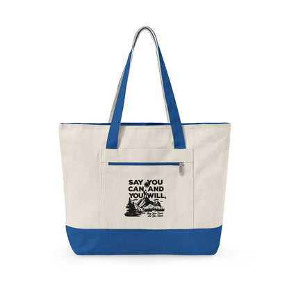 Canvas Tote Bag — "Say You Can and You Will" Motivational Zippered Tote
