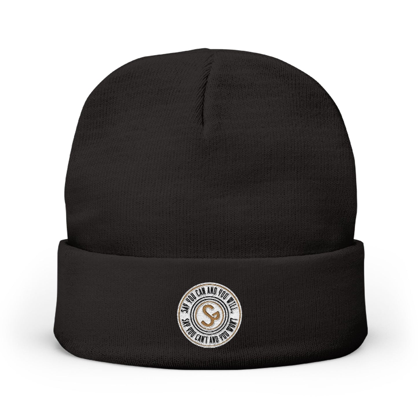 Embroidered Compass Logo Knit Beanie — Minimal Outdoor Winter Hat
