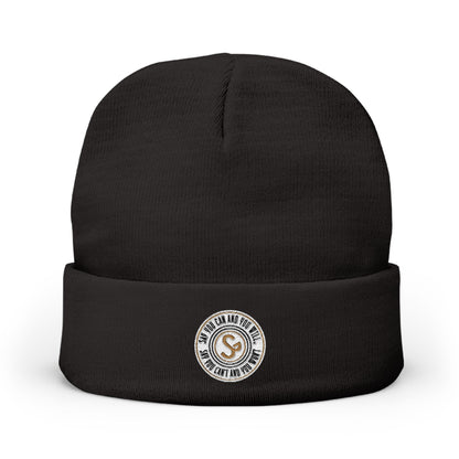 Embroidered Compass Logo Knit Beanie — Minimal Outdoor Winter Hat