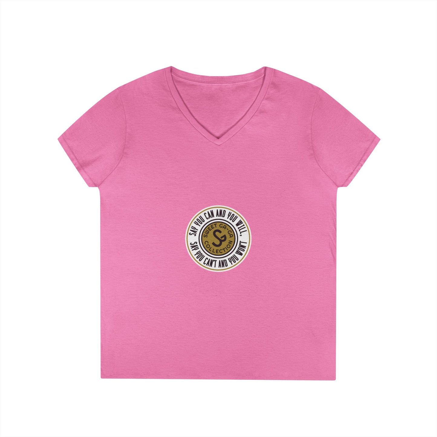 Ladies' V-Neck T-Shirt — Retro Gold Seal 'S' Emblem