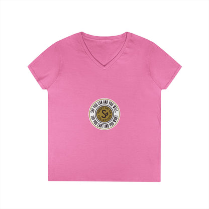 Ladies' V-Neck T-Shirt — Retro Gold Seal 'S' Emblem