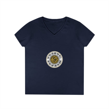 Ladies' V-Neck T-Shirt — Retro Gold Seal 'S' Emblem
