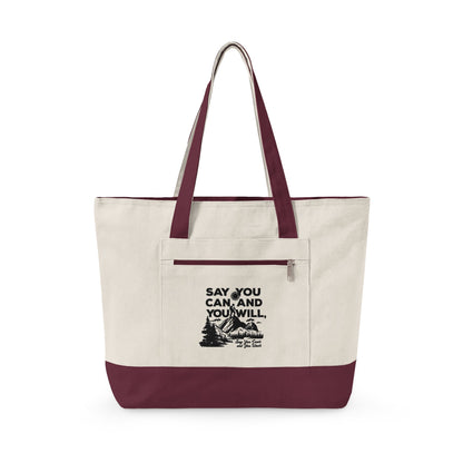 Canvas Tote Bag — "Say You Can and You Will" Motivational Zippered Tote