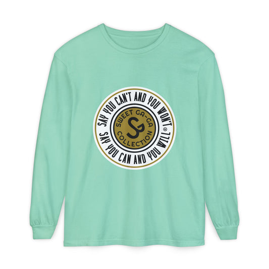 Unisex Garment-dyed Long Sleeve T-Shirt - "Say You Can and You Will"