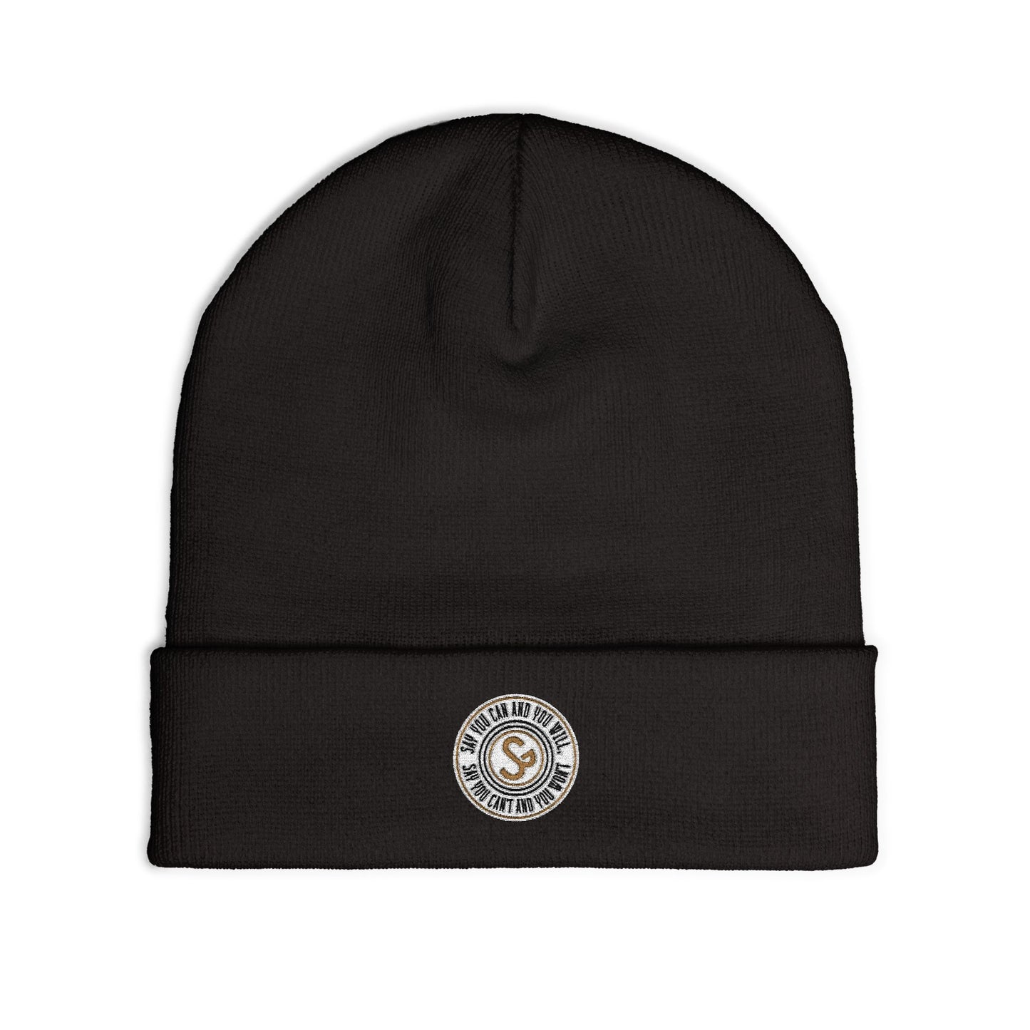 Embroidered Compass Logo Knit Beanie — Minimal Outdoor Winter Hat