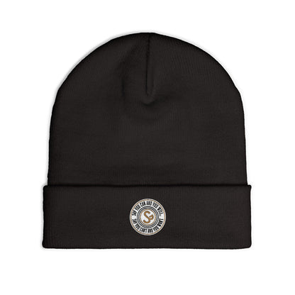Embroidered Compass Logo Knit Beanie — Minimal Outdoor Winter Hat
