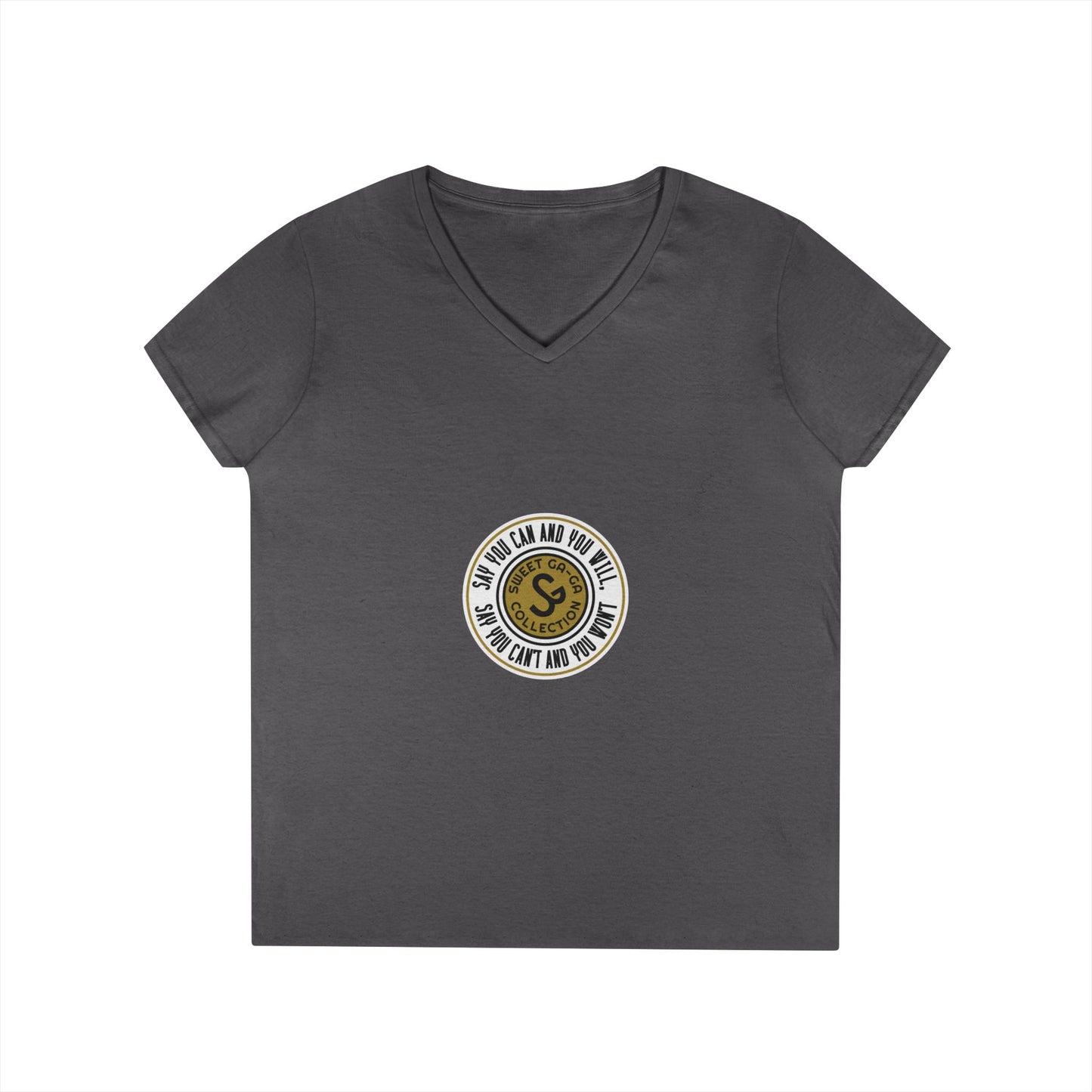 Ladies' V-Neck T-Shirt — Retro Gold Seal 'S' Emblem