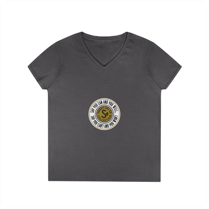 Ladies' V-Neck T-Shirt — Retro Gold Seal 'S' Emblem