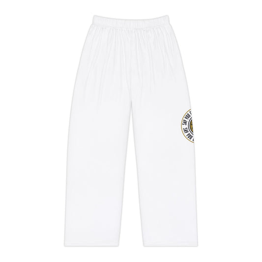 Women's Pajama Pants — White Cozy Lounge Pants with Gold Compass Emblem