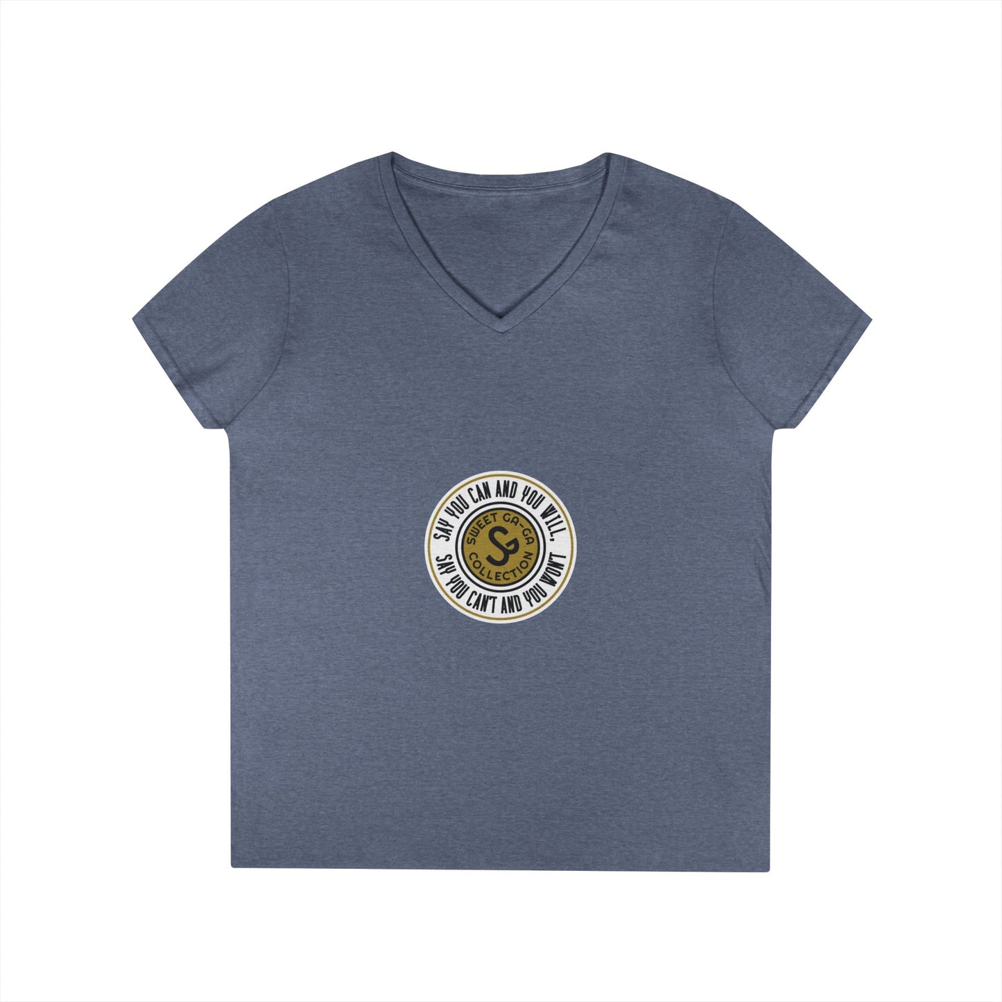 Ladies' V-Neck T-Shirt — Retro Gold Seal 'S' Emblem