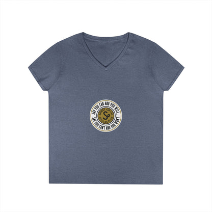 Ladies' V-Neck T-Shirt — Retro Gold Seal 'S' Emblem