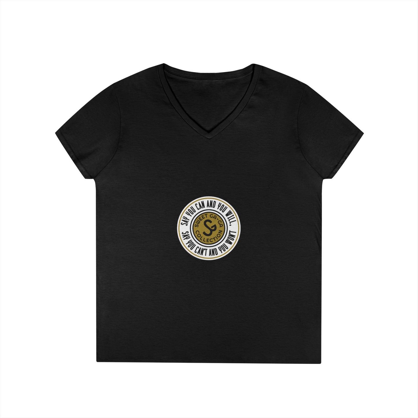 Ladies' V-Neck T-Shirt — Retro Gold Seal 'S' Emblem