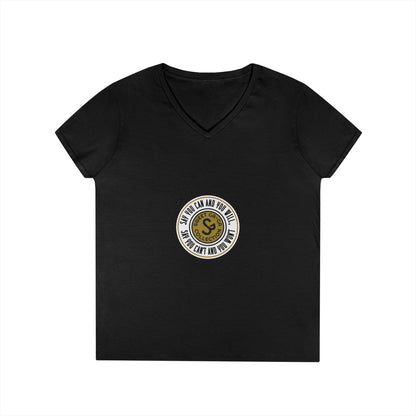 Ladies' V-Neck T-Shirt — Retro Gold Seal 'S' Emblem