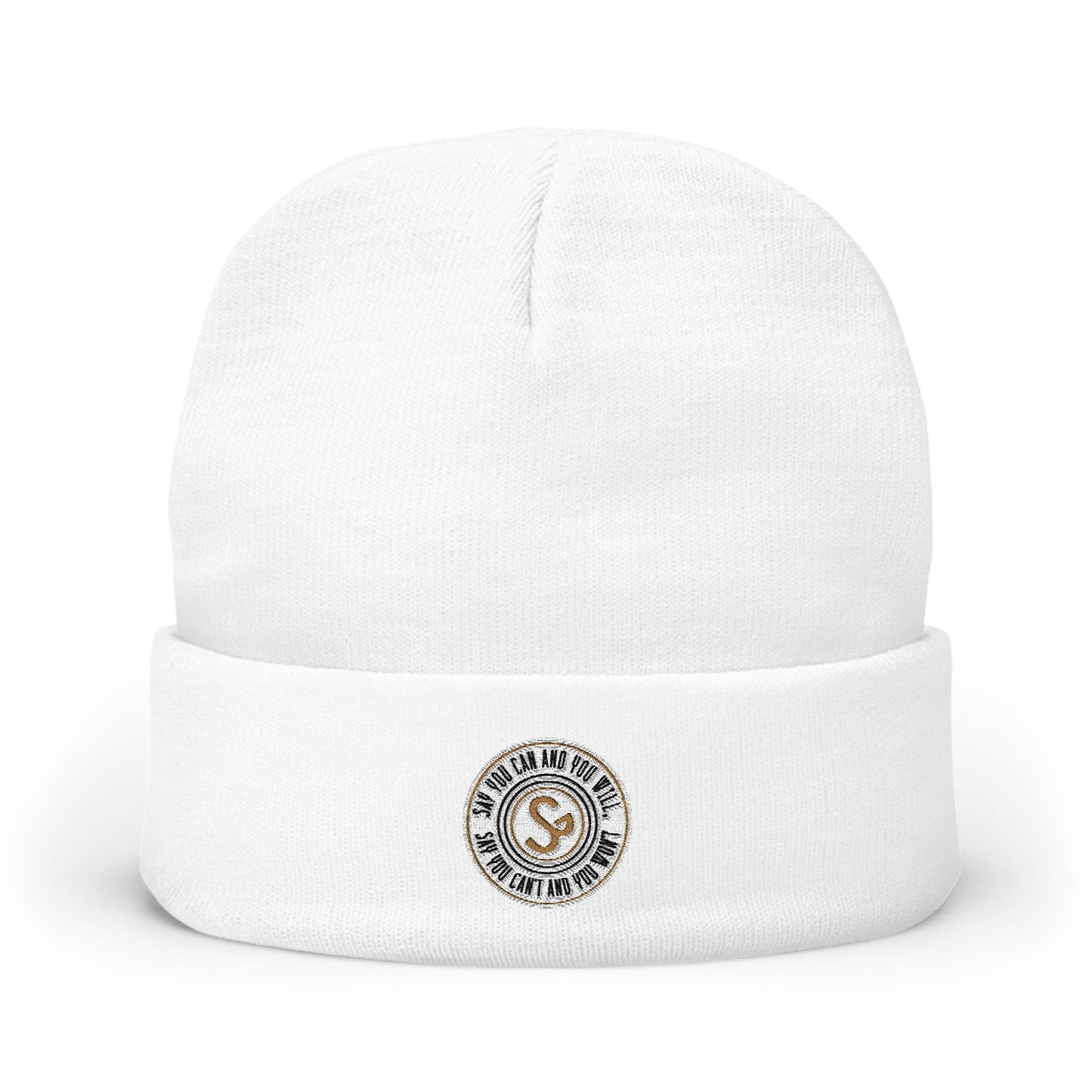 Embroidered Compass Logo Knit Beanie — Minimal Outdoor Winter Hat