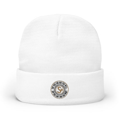 Embroidered Compass Logo Knit Beanie — Minimal Outdoor Winter Hat
