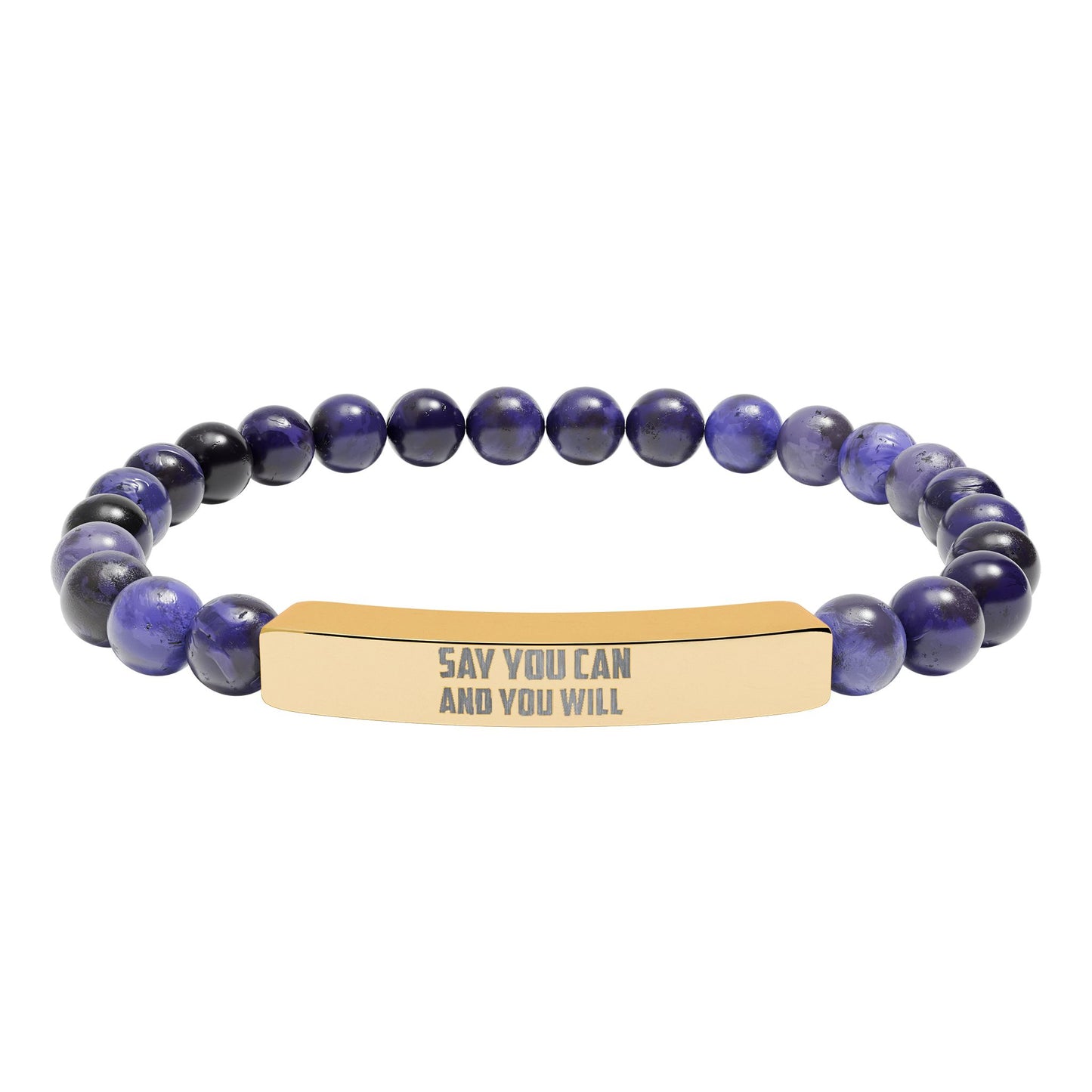 Natural Stone Stretch Bar Bracelet (Engraving)