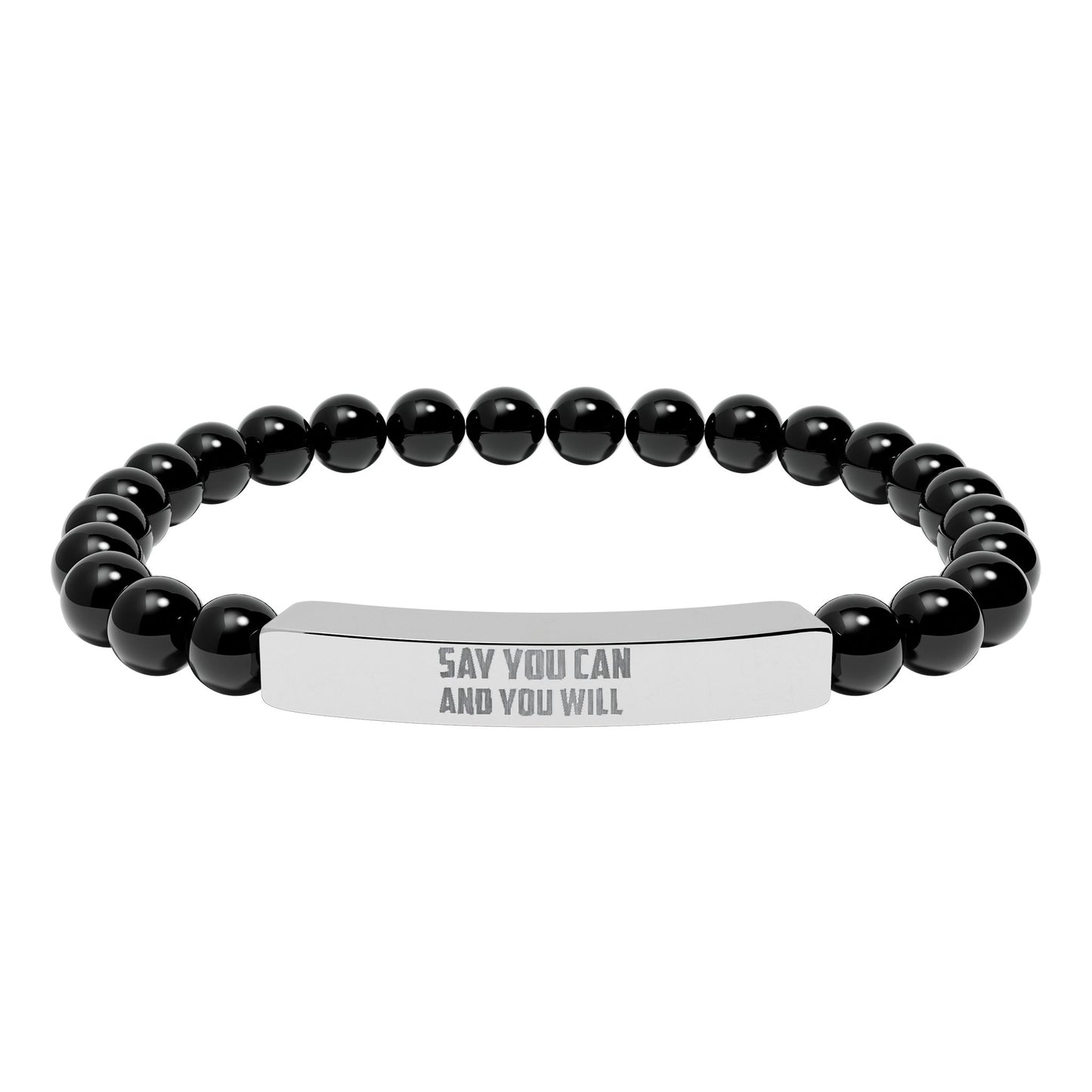 Natural Stone Stretch Bar Bracelet (Engraving)