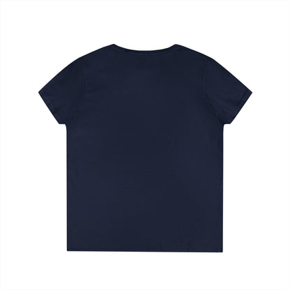 Ladies' V-Neck T-Shirt — Retro Gold Seal 'S' Emblem