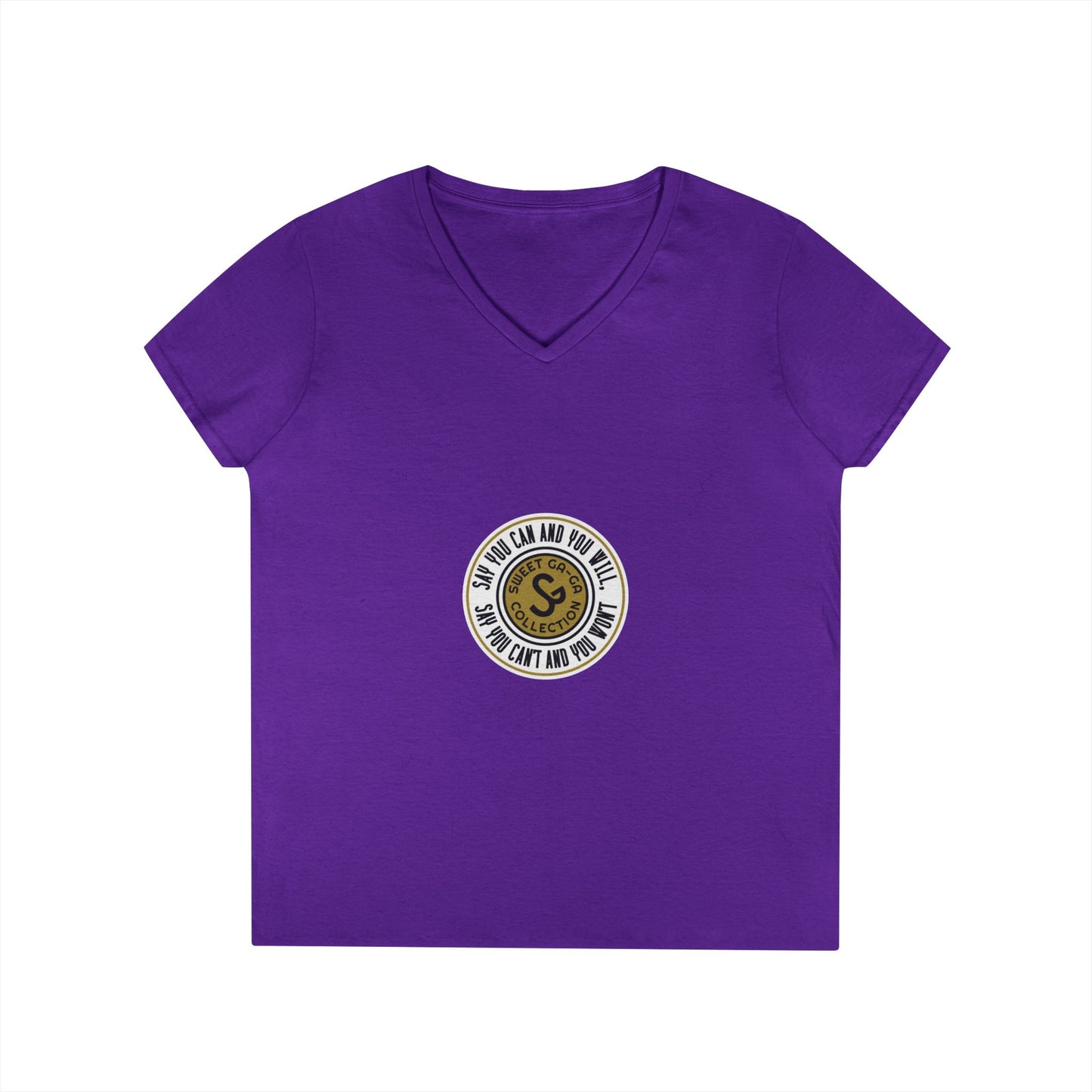 Ladies' V-Neck T-Shirt — Retro Gold Seal 'S' Emblem