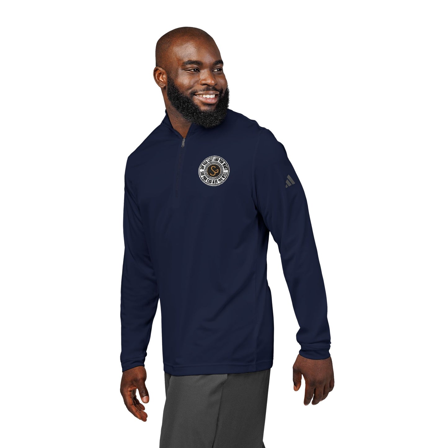 Embroidered Quarter-Zip Pullover — White Performance Adidas Pullover "Say You Can and You Will"